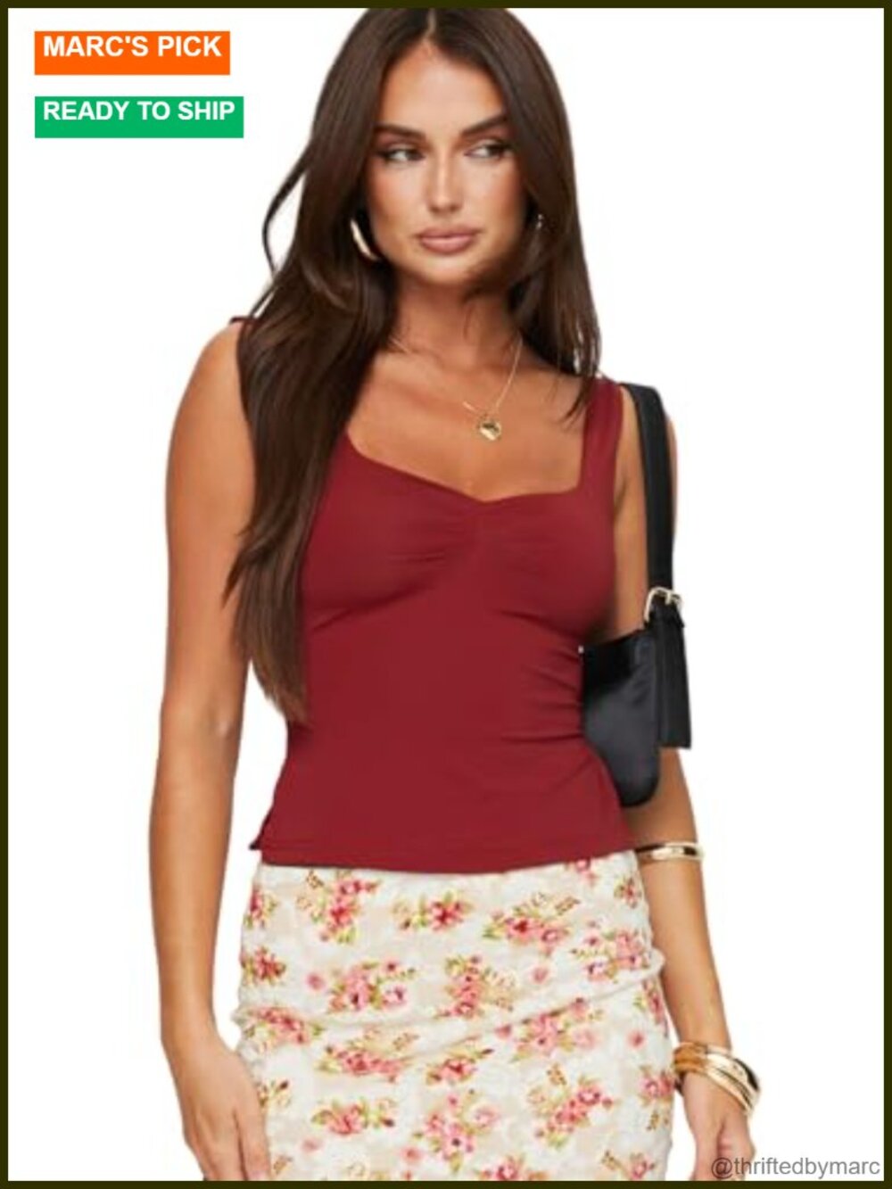 Slim Fitted V Neck Tank Top with Fixed Straps and Bust Pinched Detail